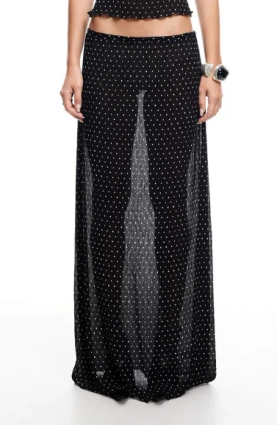 Lioness Ford Dot Print Plissé Maxi Skirt