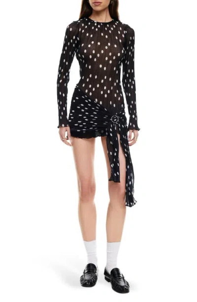 Lioness Ford Long Sleeve Dot Minidress In Black