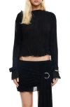 Lioness Ford Long Sleeve Plissé Top In Onyx
