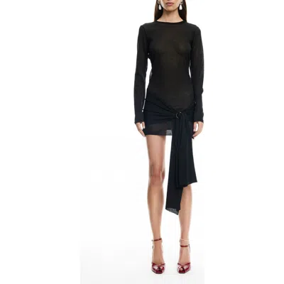 Lioness Ford O-ring Long Sleeve Mesh Minidress In Black