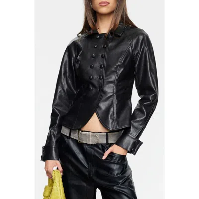 Lioness Form Faux Leather Jacket In Black