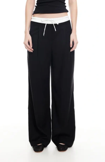 Lioness Frankie Pleated Tie Waist Pants In Black