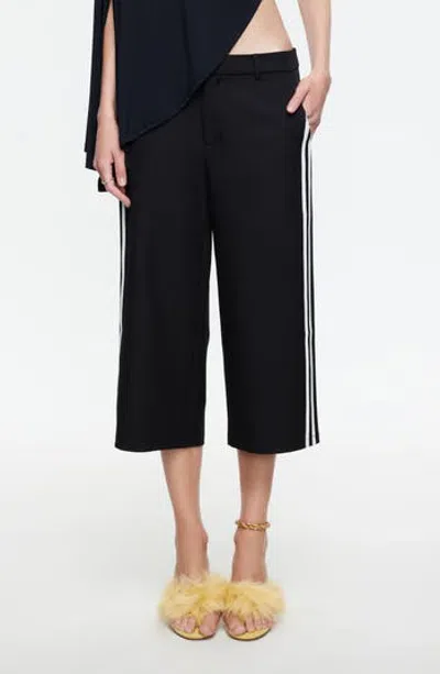 Lioness Genesis Crop Wide Leg Side Stripe Pants In Noir