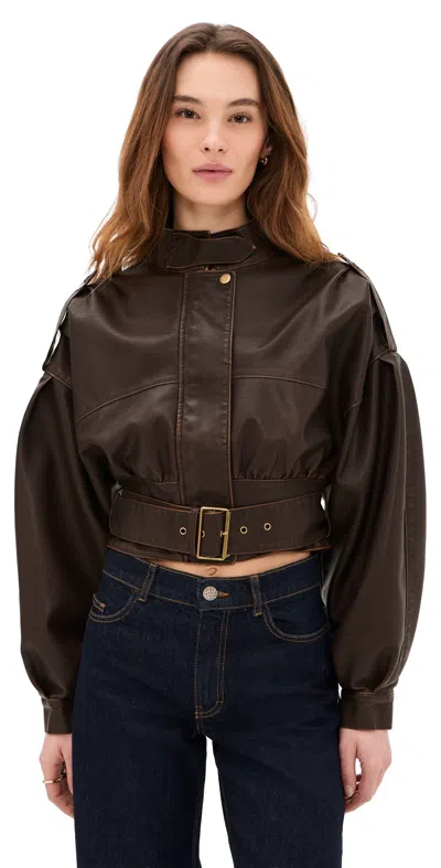 Lioness Gigi Faux Leather Bomber Jacket Chocolate In Brown