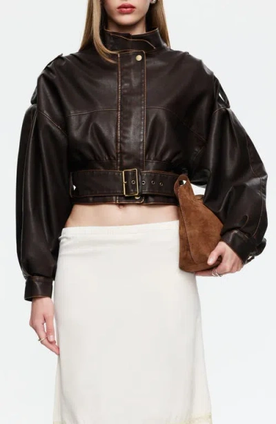 Lioness Gigi Faux Leather Jacket In Brown