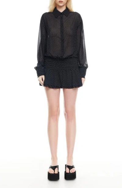 Lioness Girls, Girls, Girls Polka Dot Long Sleeve Minidress In Black