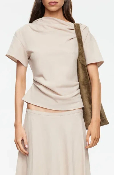 Lioness Halcyon Cowl Neck Crop Linen Blend Top In Brown