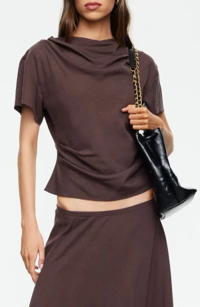 Lioness Halcyon Cowl Neck Crop Linen Blend Top In Brown