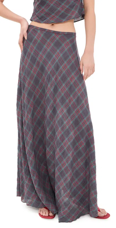 Lioness Halcyon Maxi Skirt Jade Plaid In Multi