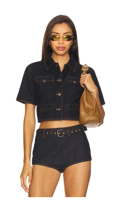 Lioness Halston Denim Top In Burgundy
