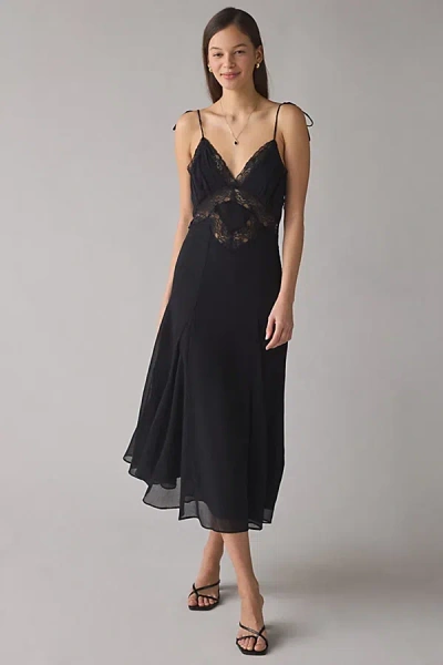 Lioness Harmony Lace Trim Slip Midi Dress In Black, Women's At Urban Outfitters