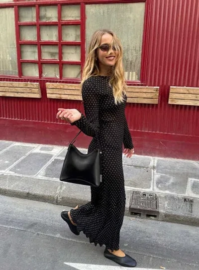 Lioness Haven Long Sleeve Maxi Dress Noir Polka In Black