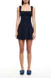 Lioness Heart Shaped Linen Blend Minidress In Blue