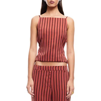 Lioness Horizon Stripe Open Tie Back Top In Crimson Stripe
