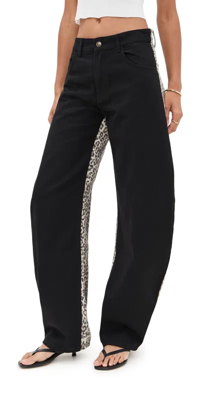 Lioness Horseshoe Jeans Onyx Leopard Fade In Black