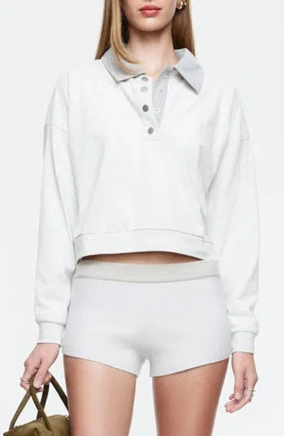 Lioness Housewife Half Snap Placket Crop Sweater In White