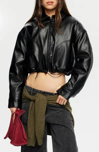 Lioness Hudson Faux Leather Bomber Jacket In Black