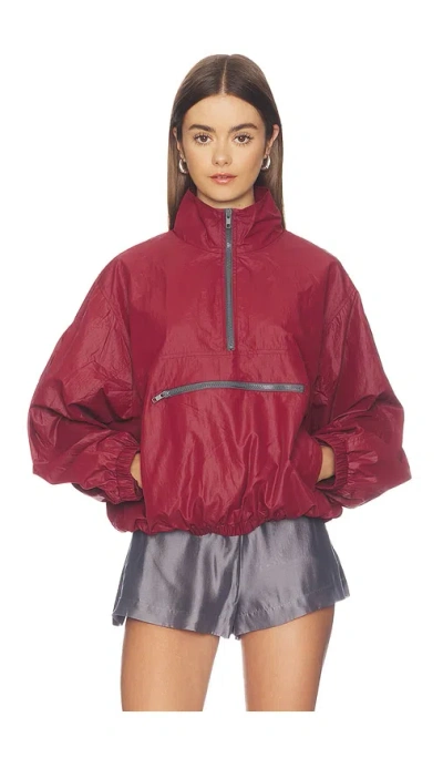 Lioness Ibiza Leather Look Funnel Neck Contrast Zip Windbreaker Jacket In Burgundy