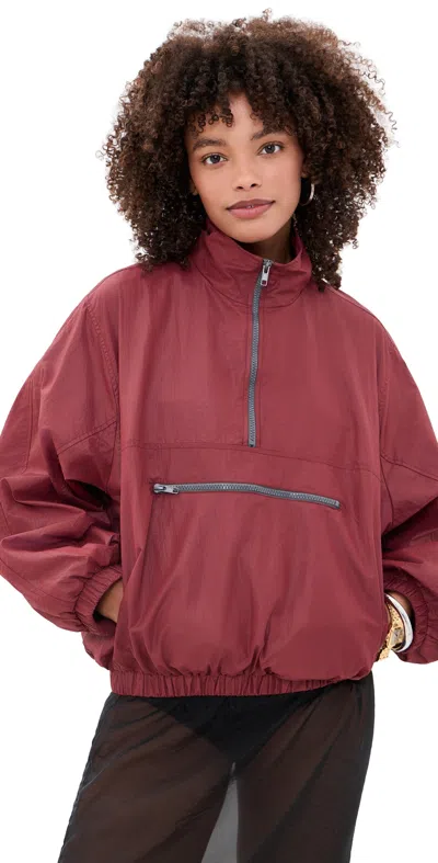 Lioness Ibiza Leather Look Funnel Neck Contrast Zip Windbreaker Jacket In Burgundy