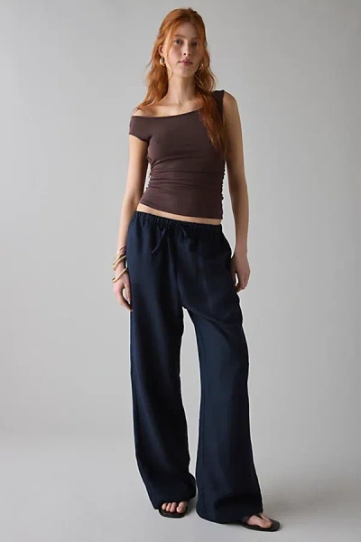 Lioness Idyllic Linen-cotton Blend Low-rise Straight Leg Pant In Navy, Women's At Urban Outfitters