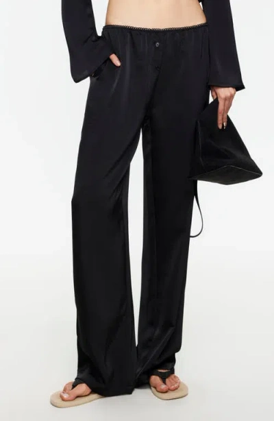 Lioness In Bloom Wide Leg Satin Pants In Black