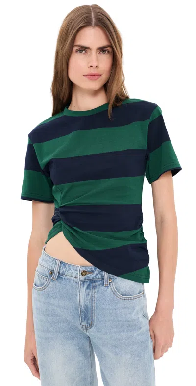 Lioness In Transit Stripe Ruched Cotton Crop T-shirt In Green