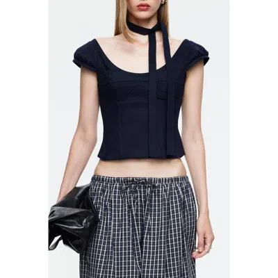 Lioness Inzio Cotton Corset Top & Scarf Set In Blue