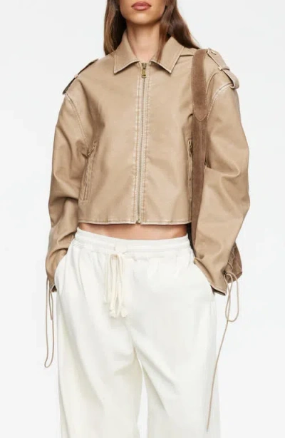 Lioness Jet Metallic Faux Leather Jacket In Brown