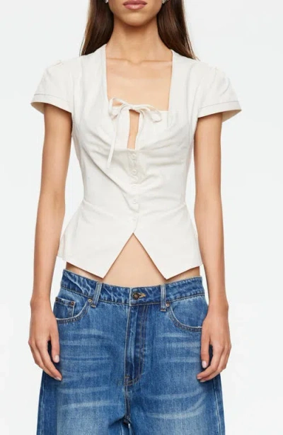 Lioness Kendall Split Front Cotton Button-up Top In White