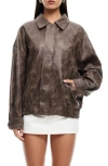 Lioness Kenny Faux Leather Bomber Jacket In Brown