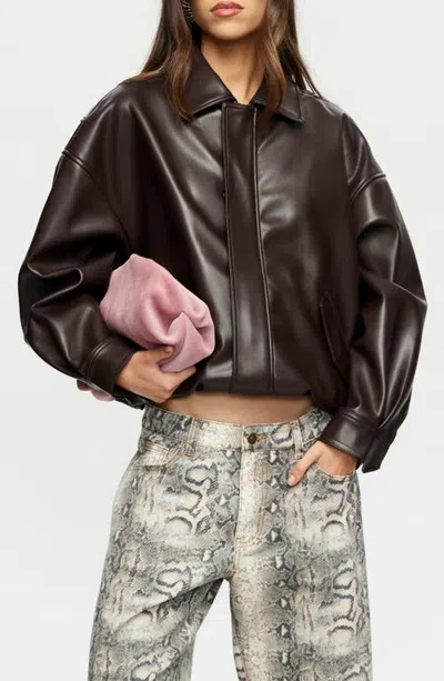 Lioness Kenny Faux Leather Bomber Jacket In Brown
