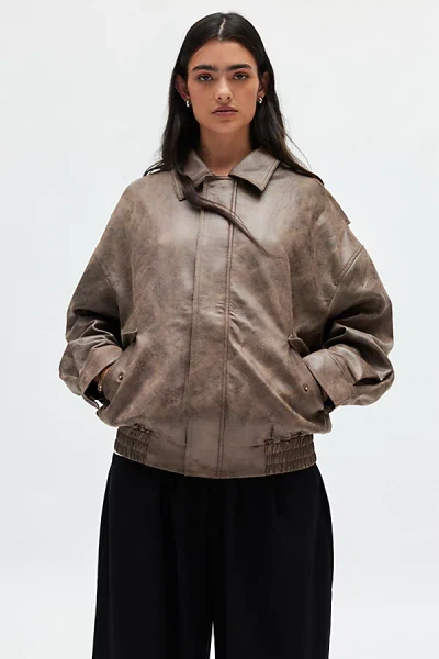 Lioness Kenny Faux Leather Bomber Jacket In Brown, Women's At Urban Outfitters