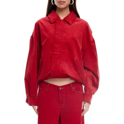Lioness Kenny Oversize Corduroy Bomber Jacket In Red