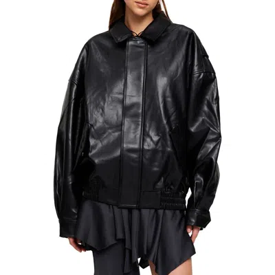 Lioness Kenny Oversize Faux Leather Bomber Jacket In Black