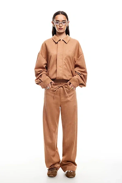 Lioness Kenny Oversized Faux Suede Bomber Jacket In Camel, Women's At Urban Outfitters In Brown