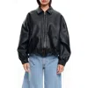 Lioness Kenny Woven Faux Leather Bomber Jacket In Black