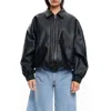 Lioness Kenny Woven Faux Leather Bomber Jacket In Black