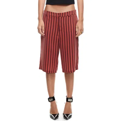 Lioness Kurt Stripe Low Rise Bermuda Shorts In Crimson Pinstripe
