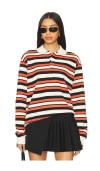 Lioness Long Sleeve Collared Rugby Polo Top In Red Stripe-multi In Red