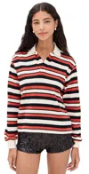 Lioness Long Sleeve Collared Rugby Polo Top In Red Stripe-multi In Red Multi
