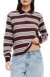 Lioness Leisure Long Sleeve Polo Top In Chocolate Multi