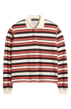 Lioness Long Sleeve Collared Rugby Polo Top In Red Stripe-multi In Red Multi