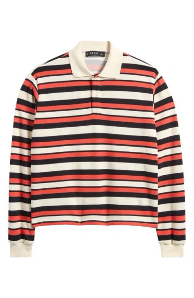 LIONESS LIONESS LEISURE STRIPE LONG SLEEVE POLO SHIRT