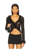 Lioness Long Nights Lace Ruffle Crop Top In Black