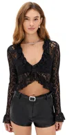 Lioness Long Nights Lace Ruffle Crop Top In Black