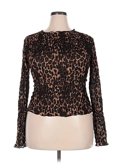 Pre-owned Lioness Long Sleeve Top Brown Keyhole Neckline Tops