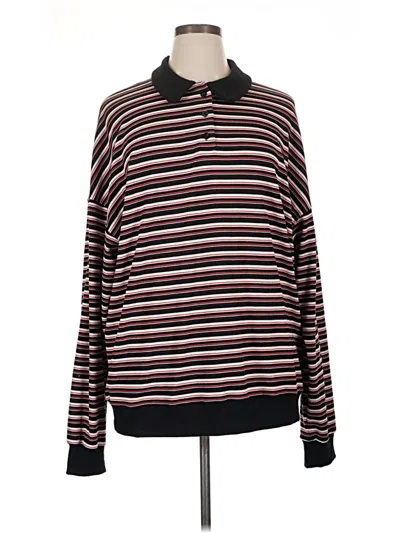 Pre-owned Lioness Long Sleeve Top Burgundy Stripes Pattern Collared Neckline Tops