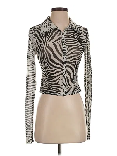 Pre-owned Lioness Long Sleeve Top Silver Animal Print Pattern Turtleneck Tops