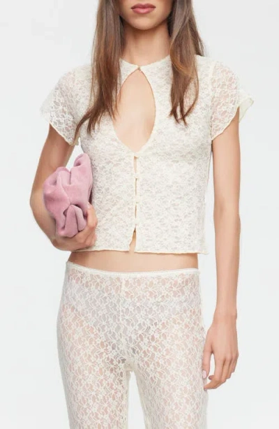 Lioness Love Letters Lace Keyhole Top In Lemon