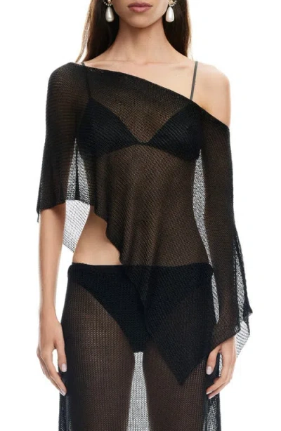 Lioness Luminous Asymmetric Sheer Poncho In Black